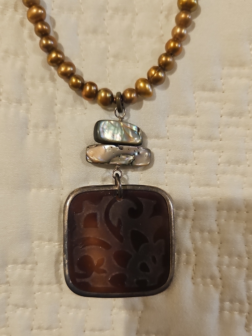 Silpada brown Shell Pendant Necklace with Metallic Beads - Picture 2 of 4